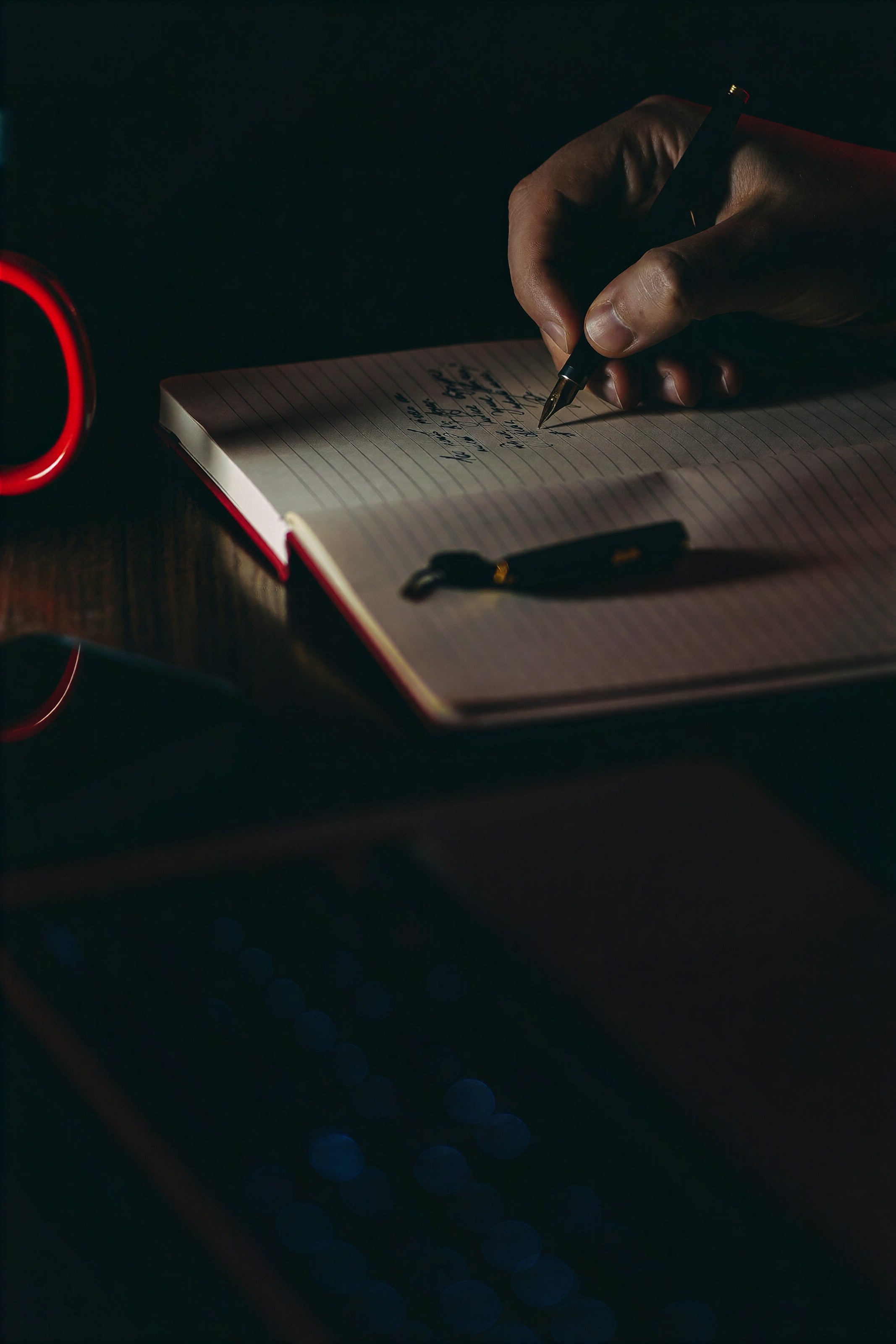 A hand writing with a fountain pen in a notebook
